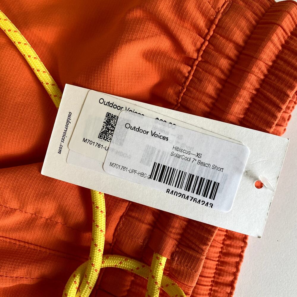 OUTDOOR VOICES Men's SolarCool 7" Beach Short XS Hibiscus Orange Mesh Liner NWT - Picture 9 of 9
